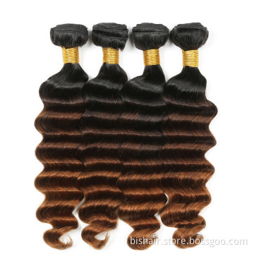 Wholesale Ombre Loose Deep Wave Bundles 1B/4/30 Colored With Deep Curly Hair Ombre Hair Bundles Remy Brazilian Human Hair